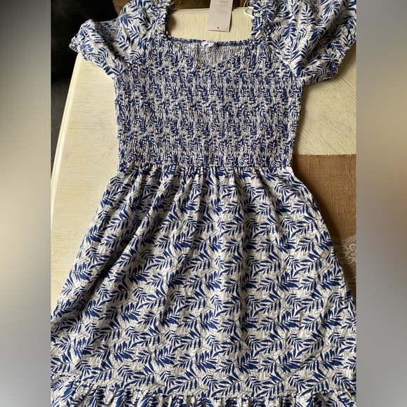 KOO DE KER Modest Floral Dress smocked bodice, & short sleeves Blue/White Size L - Picture 11 of 16